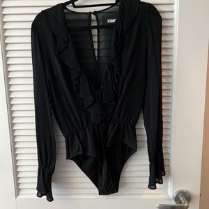 Reformation ruffle bodysuit black